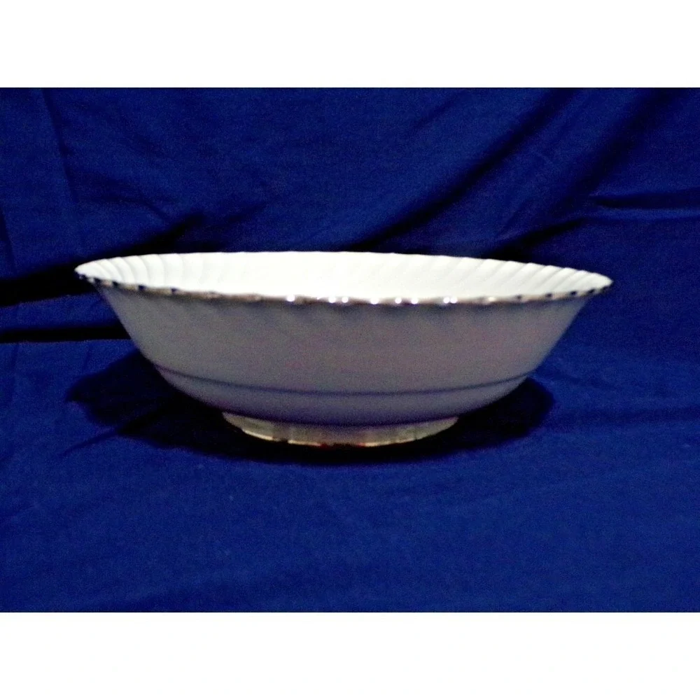 Konigl pr tettau Porcelain Dinnerware Serving Bowl  Blue & Green Roses Silver Tr